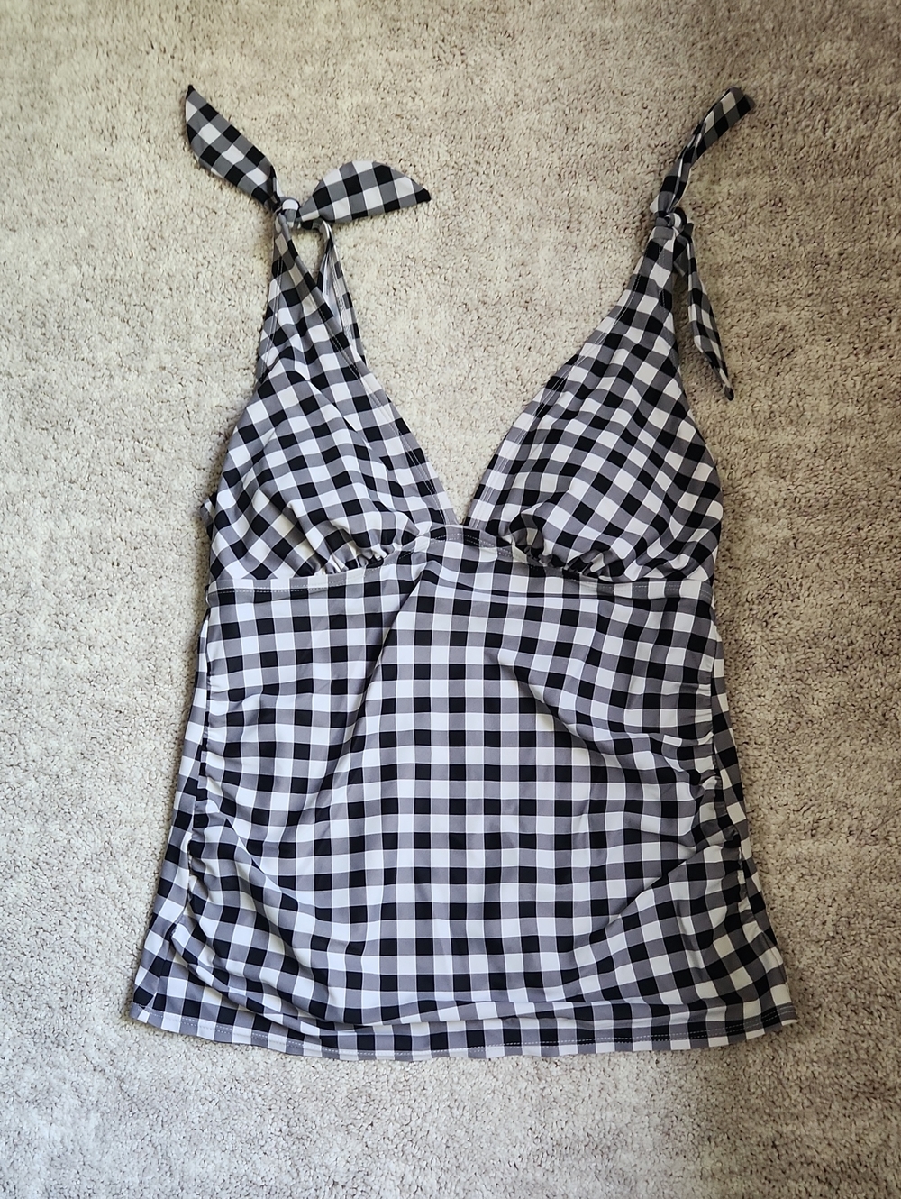 Kona Sol Black and White Gingham Tankini Top